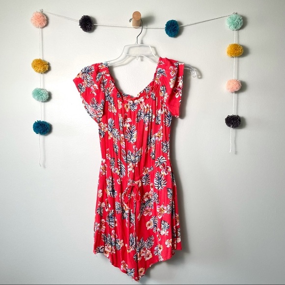 Elodie Hawaiian Print Coral Orange Romper - Picture 1 of 8